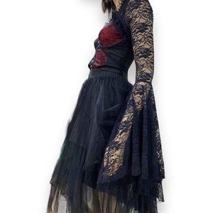 Gothic Black Lace Long Bell Sleeve Cropped Bolero Shrug - NEW